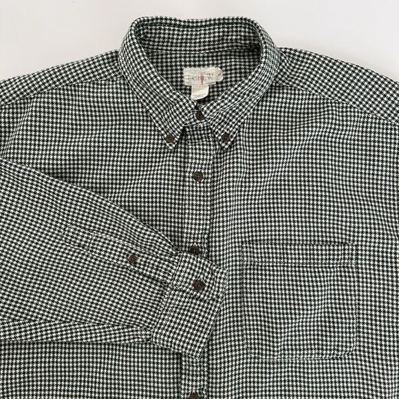Vintage J Crew Oarsman Flannel Shirt Mens Size L Houndstooth Green 90s Outdoor - Picture 1 of 10
